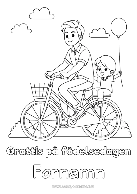 Färgläggningssida att skriva ut Pappa Grattis på födelsedagen Fordon Barn Cykel Tvåhjuliga fordon