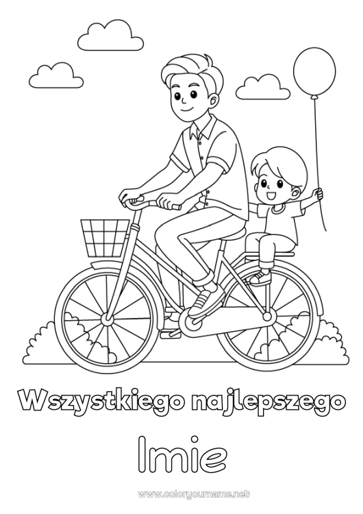Kolorowanka do wydruku Tata Wszystkiego najlepszego! Pojazdy Dziecko Rower Pojazdy dwuśladowe