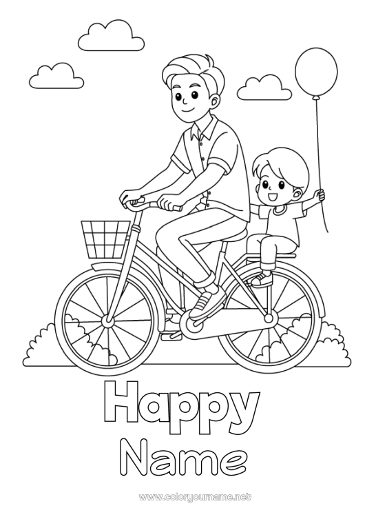 Coloring page to print Dad Happy feast day ! Vehicles Child Bike Two-wheeled vehicles