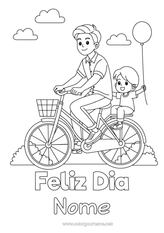 Página de desenho para imprimir Papai Feliz Aniversário Veículos Criança Bicicleta Veículos de duas rodas