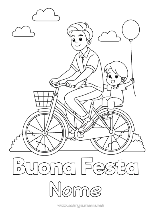 Pagina da colorare da stampare Papà Buona festa Veicoli Bambino Bicicletta Veicoli a due ruote