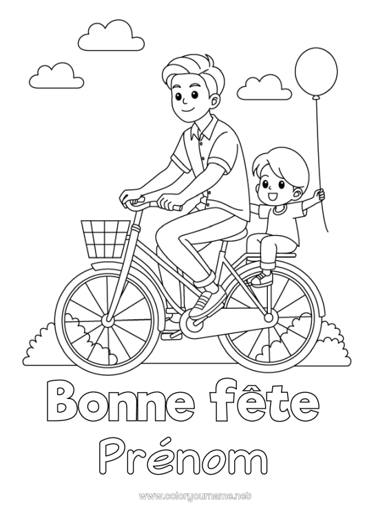 Coloriage à imprimer Papa Bonne fête Véhicules Enfant Vélo Véhicules à deux roues