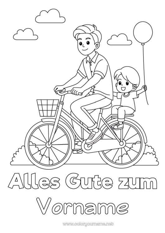 Malvorlage zum Ausdrucken Papa Frohes Fest Fahrzeuge Kind Fahrrad Zweiräder