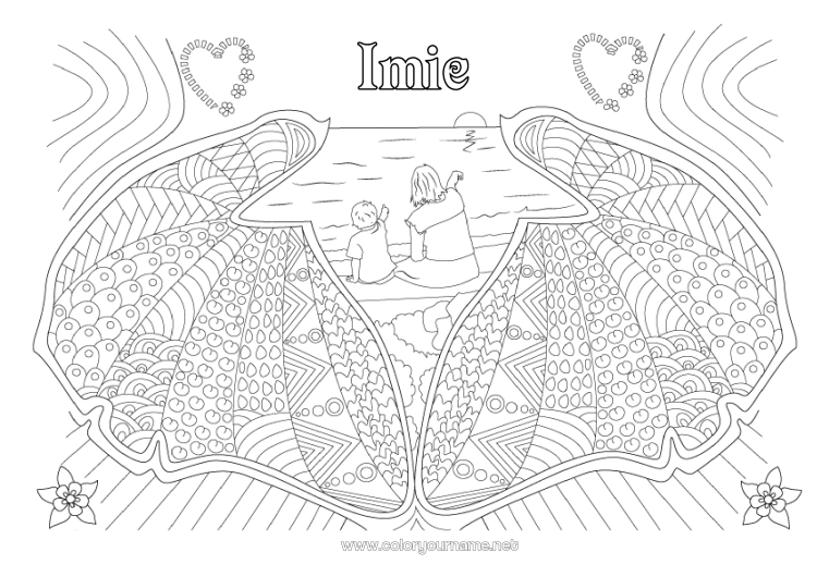 Kolorowanka do wydruku Serce Mama Niania Muszle Zentangle Zwierzęta morskie lub wodne