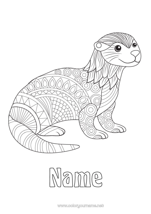 Colouring page to print Animal Zentangle Marine Or Aquatic Animals Otter