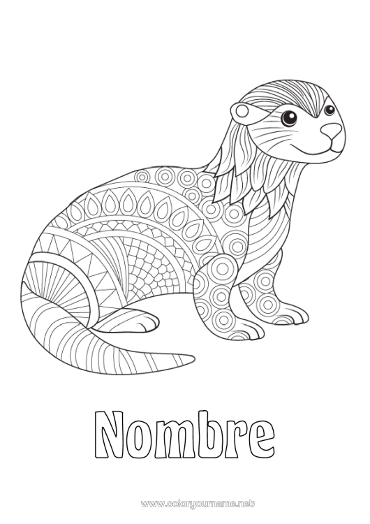 Dibujo para colorear para imprimir Animales Zentangle Animales marinos o acuáticos Nutria