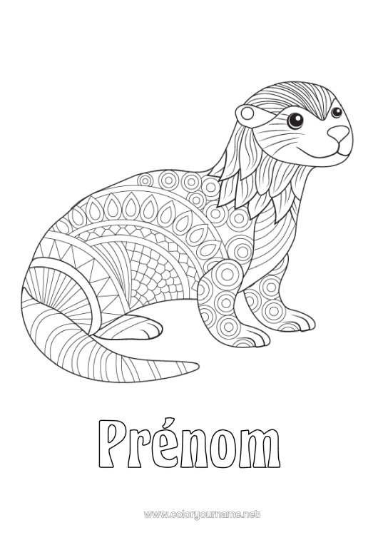 Coloriage à imprimer Animal Zentangle Animaux marins ou aquatique Loutre
