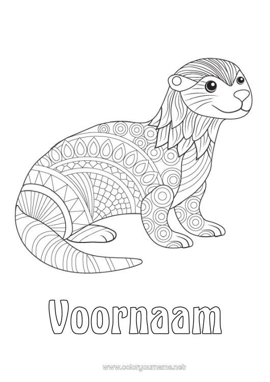 Kleurplaat om af te drukken Dier Zentangle Zeedieren Otter