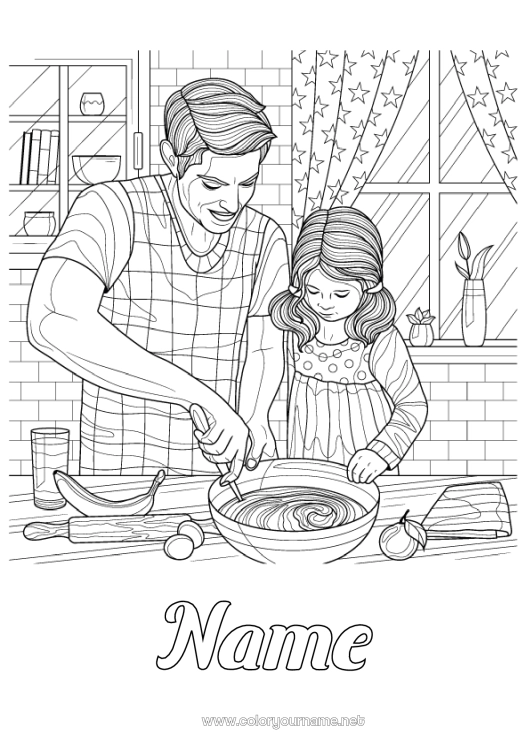Coloring page to print Dad Girl Complex coloring pages Kitchen