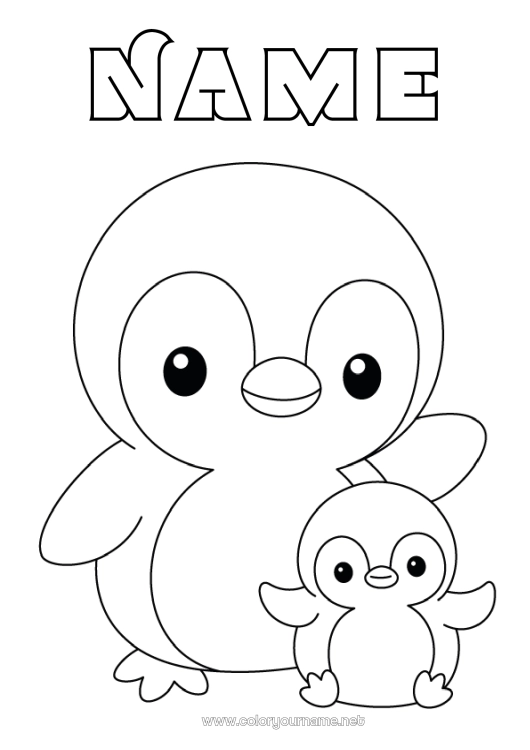 Coloring page to print Penguin Animal Easy coloring pages Flying birds and mammals Animal family Baby animal