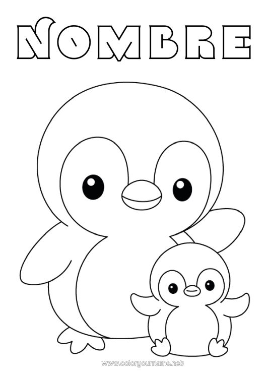 Dibujo para colorear para imprimir Pingüino Animales Dibujos fáciles para colorear Aves y mamíferos voladores Familia de animales Bebé animal