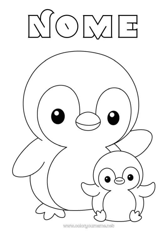 Página de desenho para imprimir Pinguim, Pinguim Animal Desenhos para colorir fáceis Pássaros e mamíferos voadores Família de animais Filhote