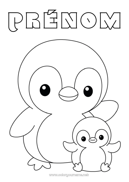 Coloriage à imprimer Pingouin, Manchot Animal Coloriages faciles Oiseaux et mammifères volants Famille d'animaux Bébé animal