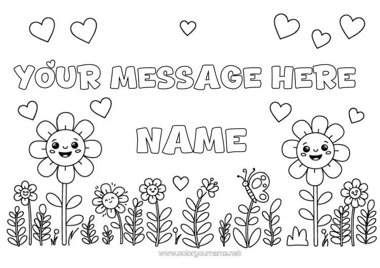 Colouring page to print Flowers Heart Spring