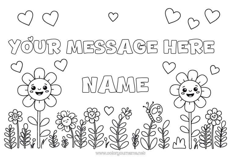 Coloring page to print Flowers Heart Spring