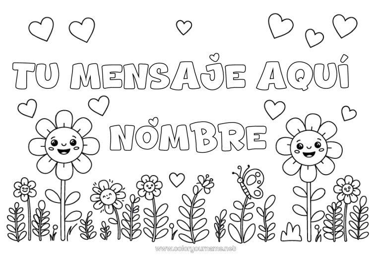 Dibujo para colorear para imprimir Flores Corazón Primavera