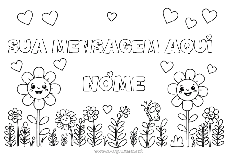 Página de desenho para imprimir Flores Coração Primavera