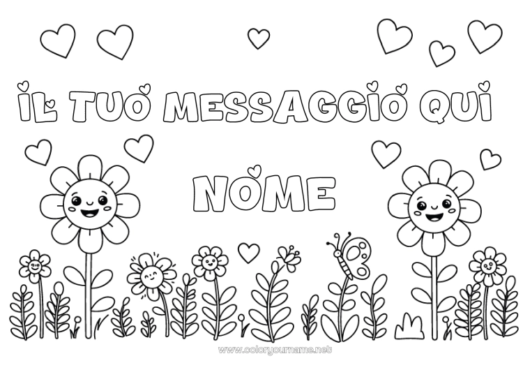 Pagina da colorare da stampare Fiori Cuore Primavera