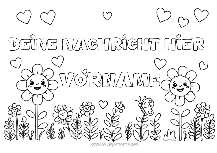 Malvorlage zum Ausdrucken Blumen Herz Frühling