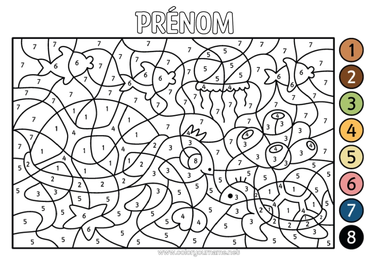Coloriage à imprimer Tortue Méduse Coloriages magiques Activités enfants Animal Animaux marins ou aquatique Reptiles Tortue marine