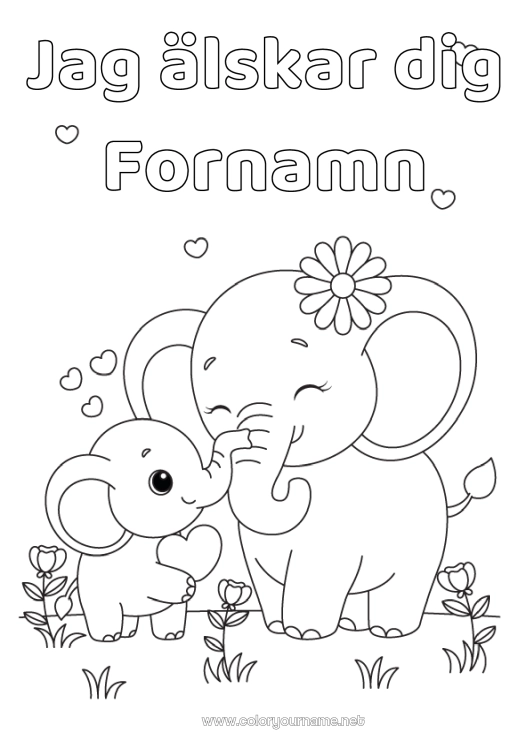 Färgläggningssida att skriva ut Hjärta Elefant Djur