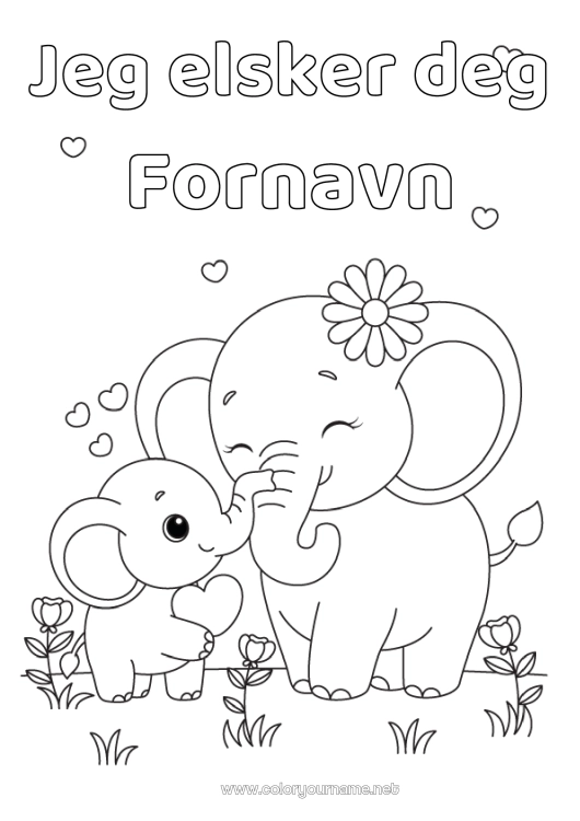 Fargeleggingssiden til utskrift Hjerte Elefant Dyr