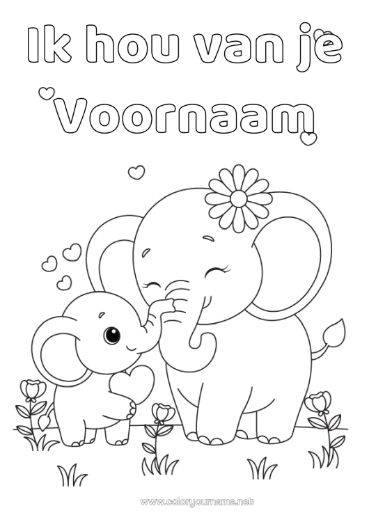Kleurplaat om af te drukken Hart Olifant Dier