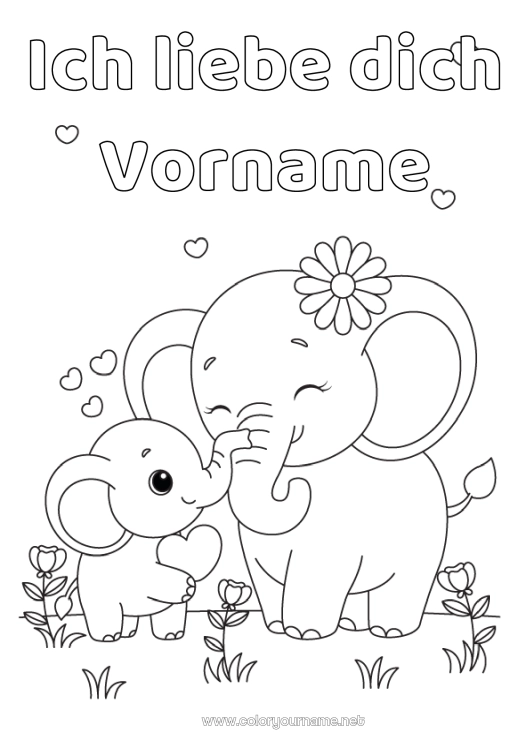 Malvorlage zum Ausdrucken Herz Elefant Tier