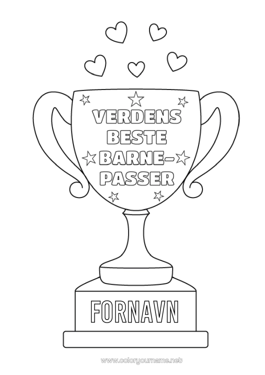 Fargeleggingssiden til utskrift Kopp, trofé, medalje Barnevakt Beste Konkurranser og priser