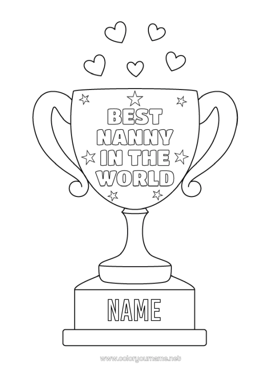 Coloring page to print Cup, trophy, medal Nanny Best Competitions and Rewards
