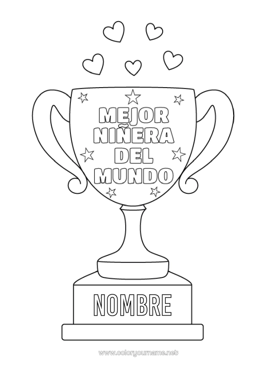 Dibujo para colorear para imprimir Copa, trofeo, medalla Niñera Mejor Competitions and Rewards