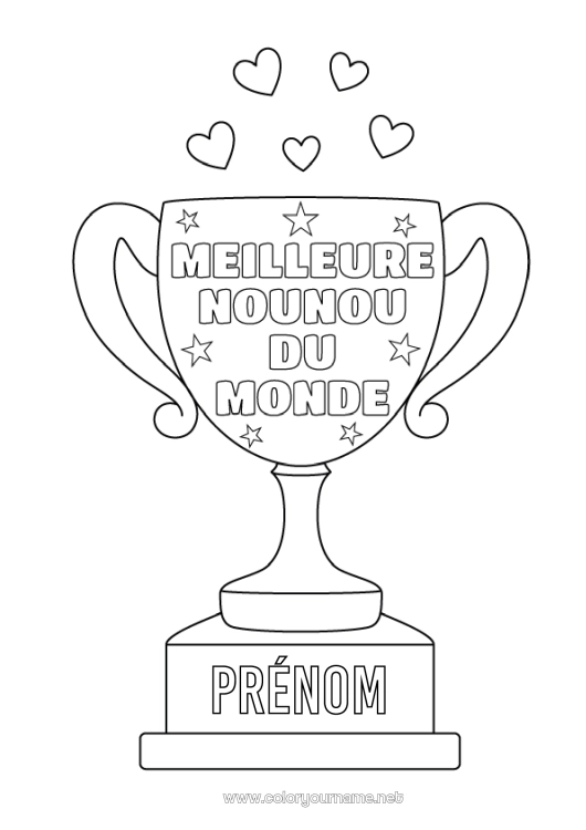 Coloriage à imprimer Coupe, trophée, médaille Nounou Meilleur(e) Compétitions et récompenses