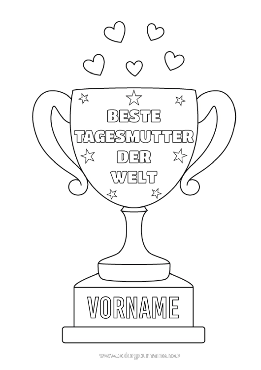 Malvorlage zum Ausdrucken Pokal, Trophäe, Medaille Kindermädchen Besser Wettbewerbe und Belohnungen