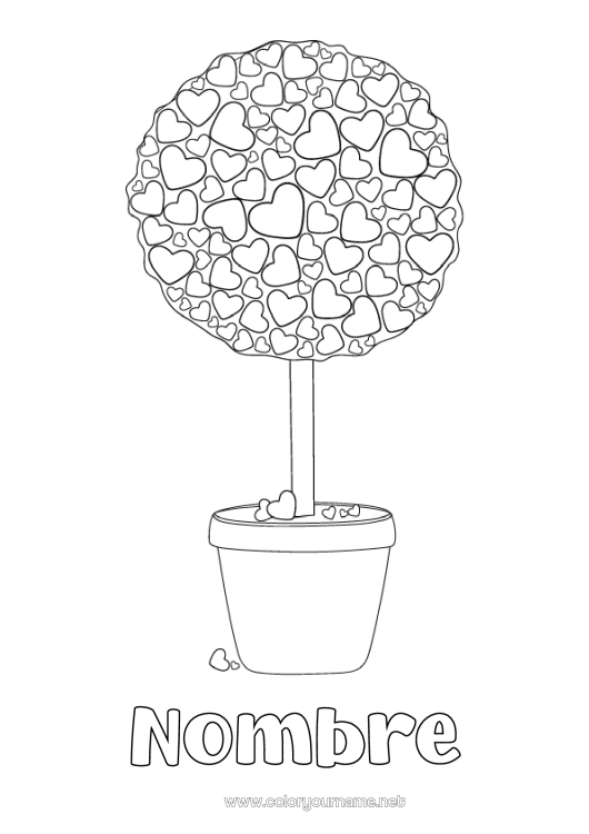 Dibujo para colorear para imprimir Corazón Te amo Planta verde