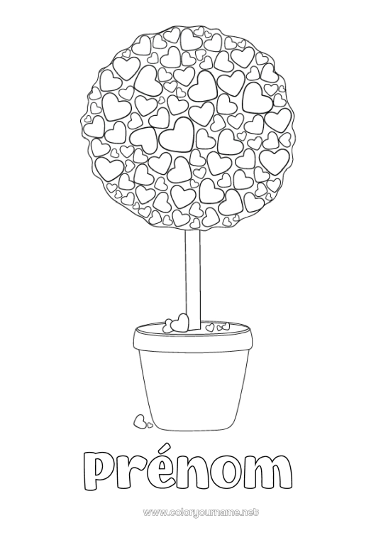 Coloriage à imprimer Coeur Je t'aime Plante verte