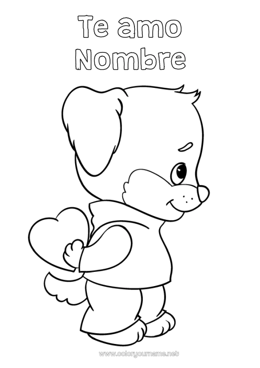 Dibujo para colorear para imprimir Corazón Perro Te amo Animales Mensaje
