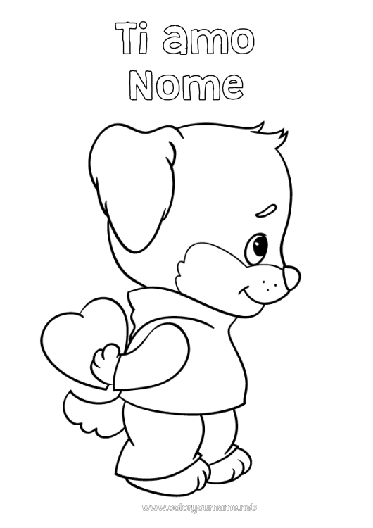 Pagina da colorare da stampare Cuore Cane Ti amo Animale