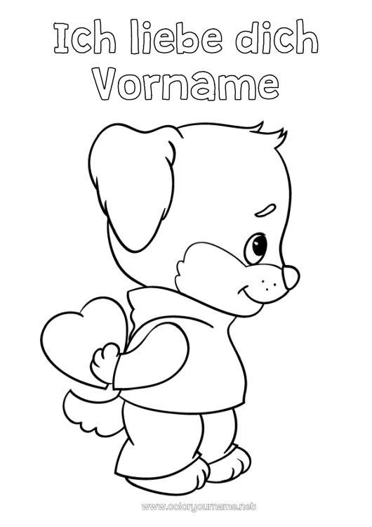 Malvorlage zum Ausdrucken Herz Hund Ich liebe dich Tier