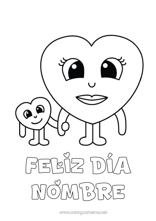 Dibujo para colorear para imprimir Corazón Mamá Te amo Niñera Dibujos fáciles para colorear Familia