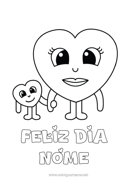 Página de desenho para imprimir Coração Mamãe Eu te amo Babá Desenhos para colorir fáceis Família