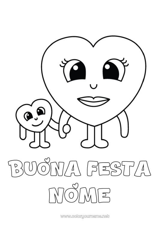 Pagina da colorare da stampare Cuore Mamma Ti amo Tata Disegni da colorare facili Famiglia