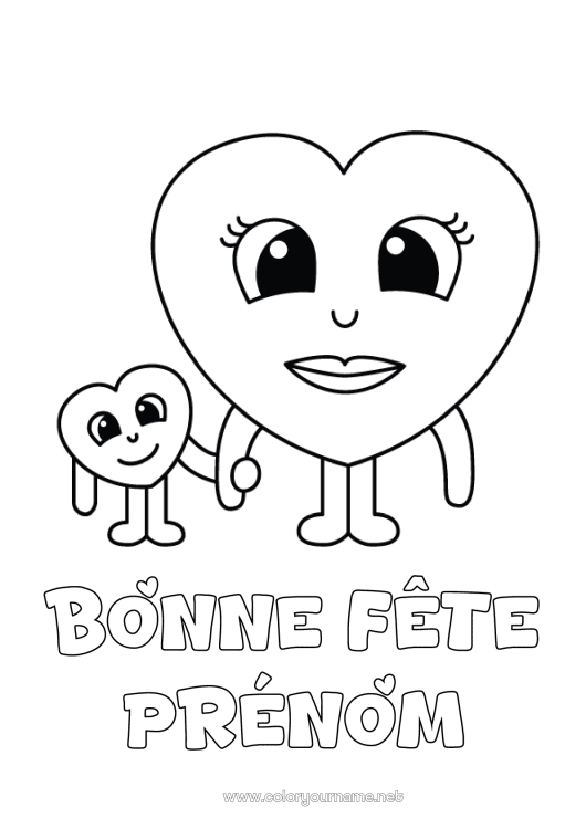 Coloriage à imprimer Coeur Maman Je t'aime Nounou Coloriages faciles Famille
