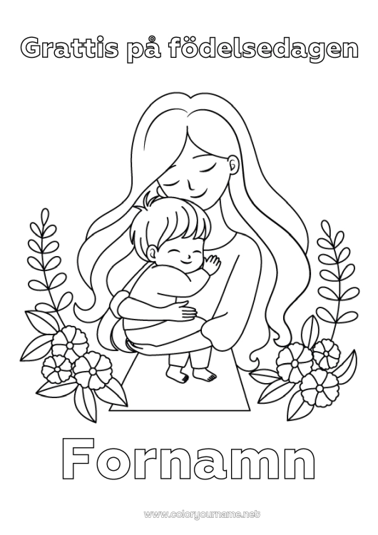 Färgläggningssida att skriva ut Mamma Grattis på födelsedagen Jag älskar dig. Barn Familj