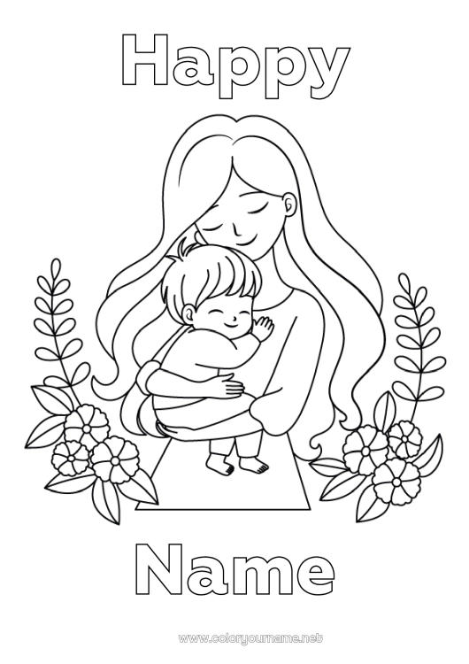 Coloring page to print Mum Happy feast day ! I love you Child Family