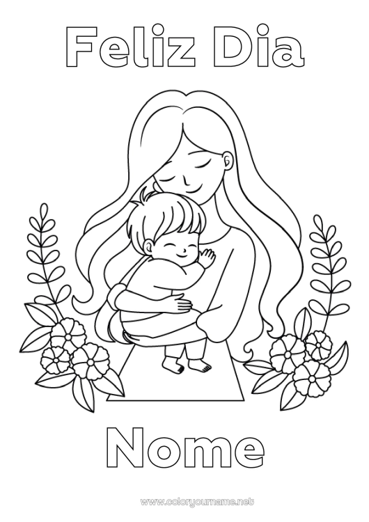 Página de desenho para imprimir Mamãe Feliz Aniversário Eu te amo Criança Família