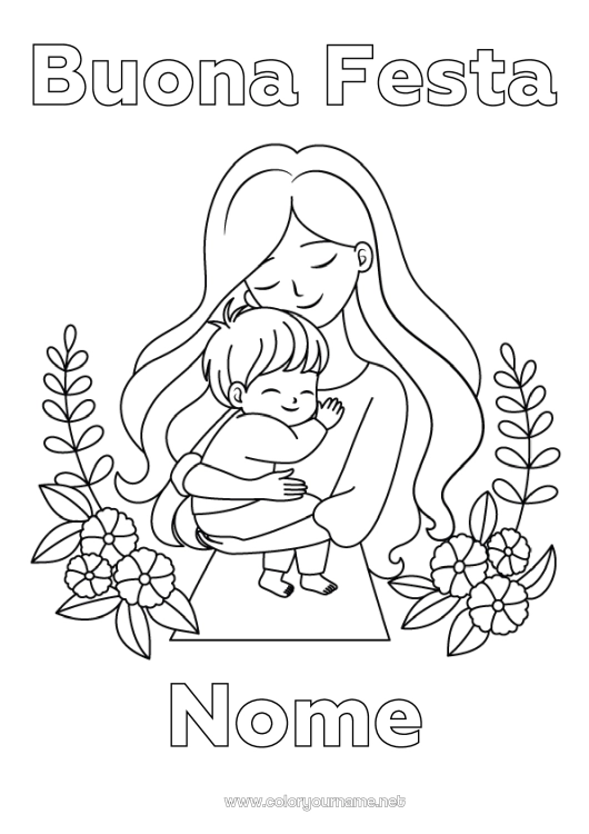Pagina da colorare da stampare Mamma Buona festa Ti amo Bambino Famiglia