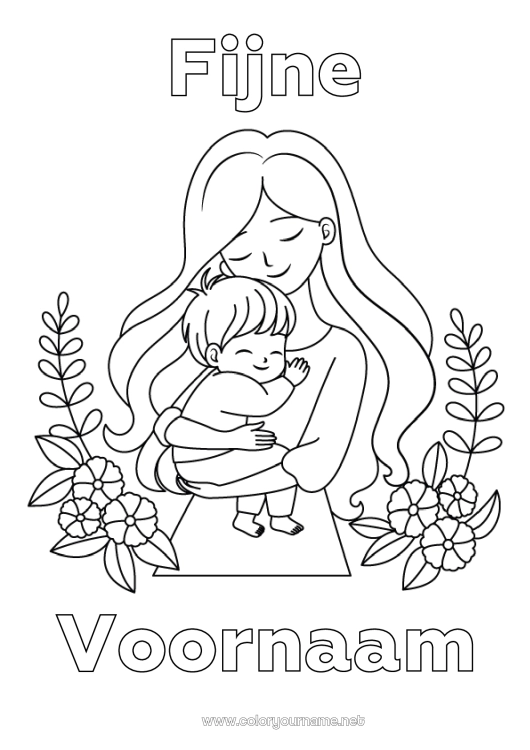 Kleurplaat om af te drukken Mama Fijne verjaardag Ik hou van jou Kind Familie