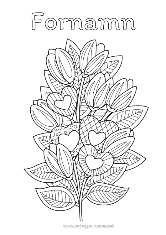 Färgläggningssida att skriva ut Blommor Hjärta Jag älskar dig. Zentangle Bukett