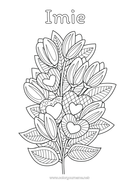 Kolorowanka do wydruku Kwiaty Serce Kocham cię. Zentangle Bukiet