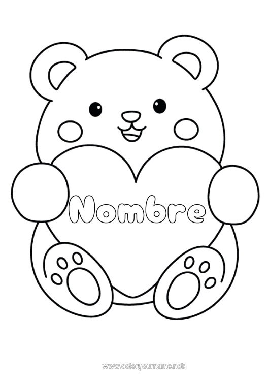Dibujo para colorear para imprimir Llevar Corazón Te amo Animales Osito Dibujos fáciles para colorear Animales del bosque